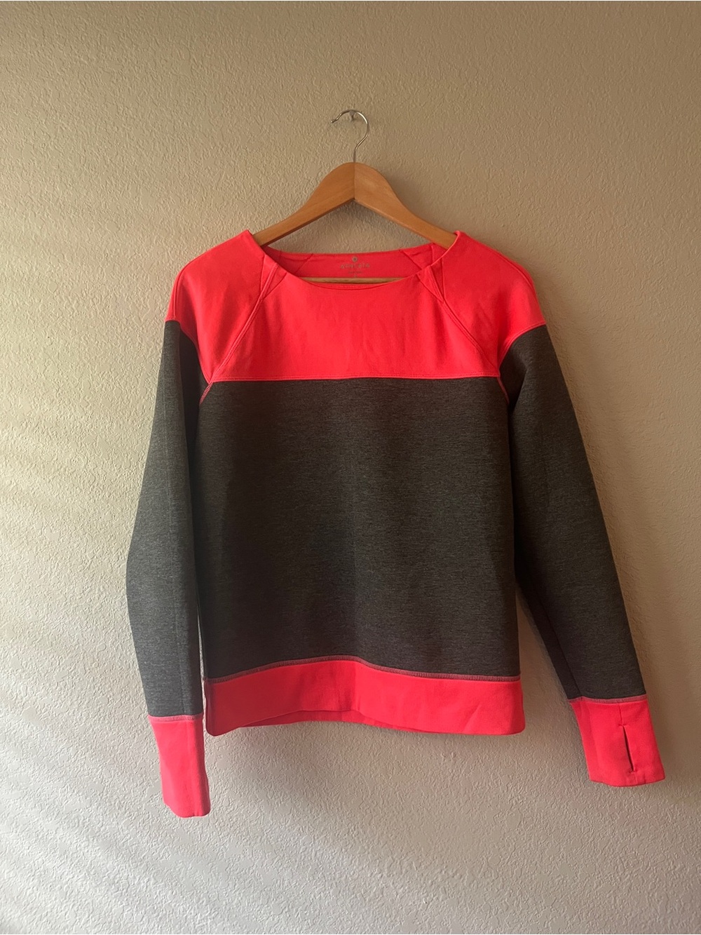 Athleta Scuba Neoprene Colorblock Gray and Coral Sweatshirt Small